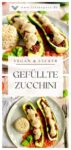 Vegane gefüllte Zucchini mit Reis auf einem Teller-Pin.