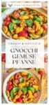 Vegane Gnocchi-Gemüse-Pfanne auf einem Teller-Pin.