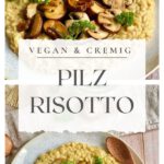 Veganes Pilzrisotto auf einem Teller - Pin.