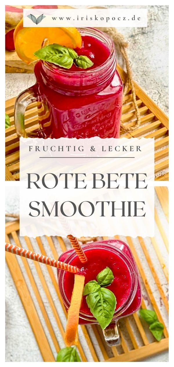 Fruchtig leckerer Rote-Bete-Smoothie in deinem Glas auf einem Holzbrett.