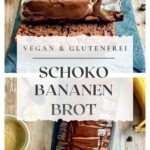 Schoko-Bananenbrot auf einer Schieferplatte mit einer Tasse Kaffee-Pin.