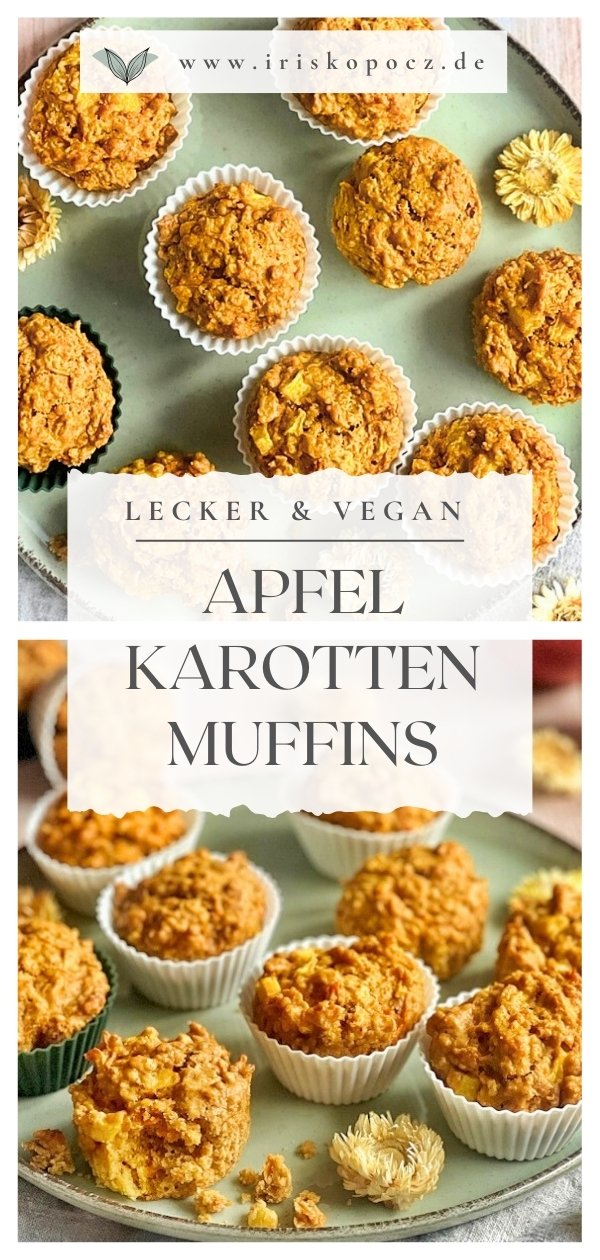 Vegane Apfel-Karotten-Muffins auf einem Teller-Pin.