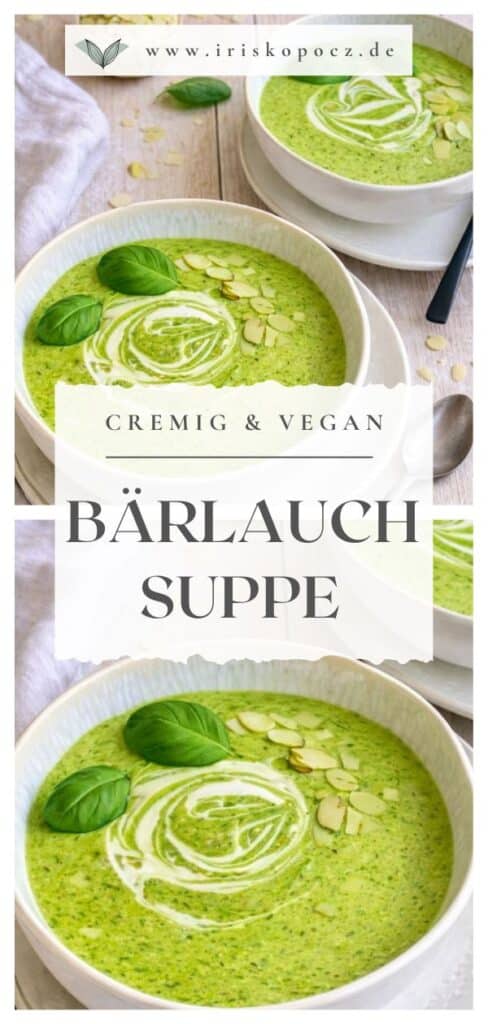 Vegane Bärlauchsuppe mit Basilikum im Suppenteller-Pin.