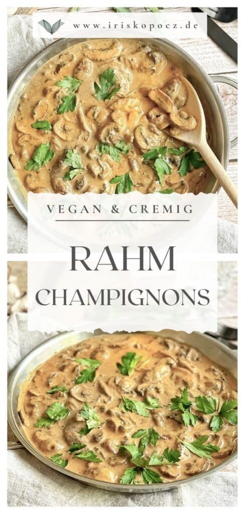 Vegane cremige Rahmchampignons in einer Pfanne-Pin.